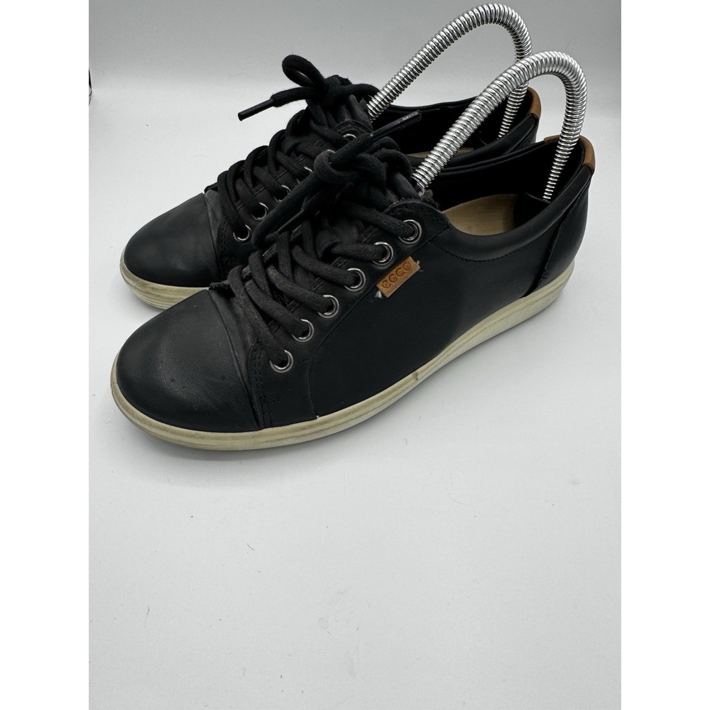 ECCO Women's Size 6 / 6.5 EU 37 Black Leather Sneakers Good Cond SB16